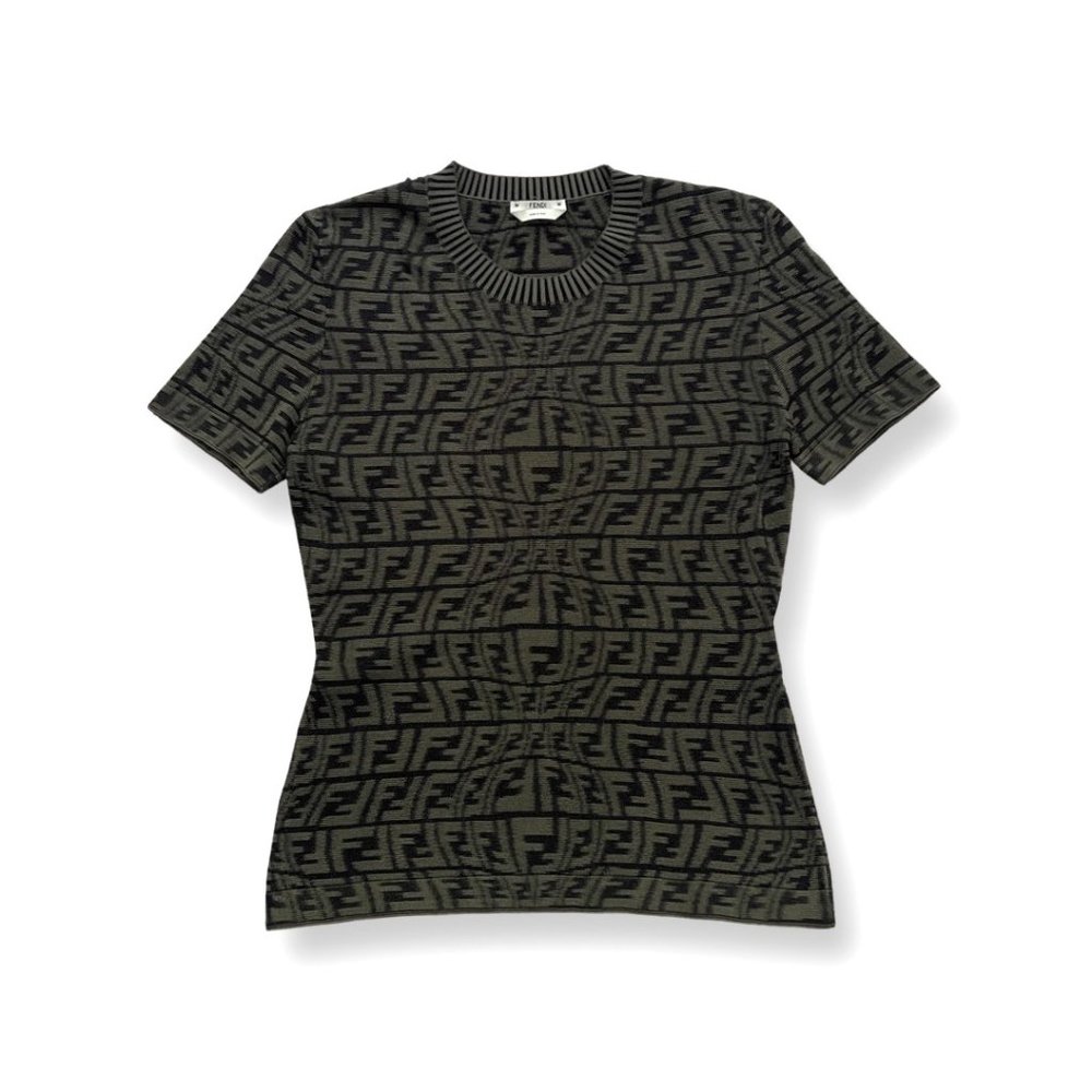 Fendi Ff Fish Eye Cropped Cardigan In Olive Green size 6